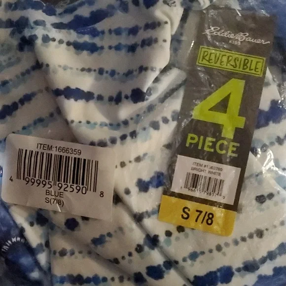 NWT Eddie Bauer Youth 4 Piece Mix & Match Reversible Swim Set Blue & Whi… - Picture 4 of 4